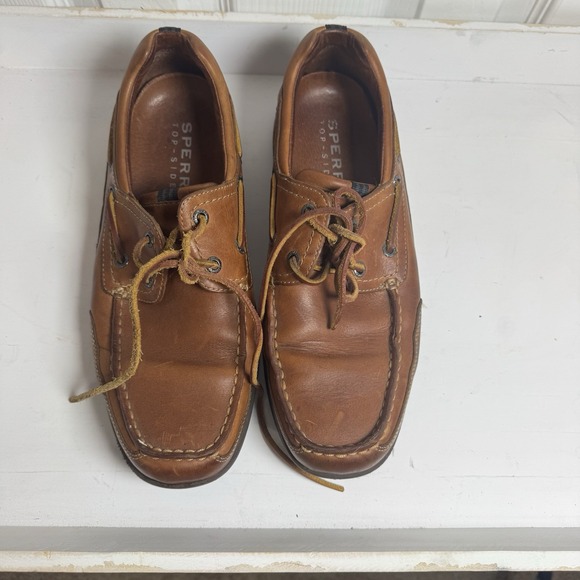Sperry Topsider Boat Shoes Mens Size 9 Brown Leather 2 Eyelet Sport Sole Loafers - Picture 2 of 10